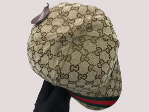 GUCCI BROWN GG CANVAS BASEBALL CAP WITH WEB