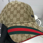 GUCCI BROWN GG CANVAS BASEBALL CAP WITH WEB