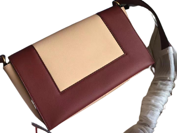 CELINE MEDIUM FRAME SHOULDER BAG CALSKIN BURGUNDY AND CAMEL