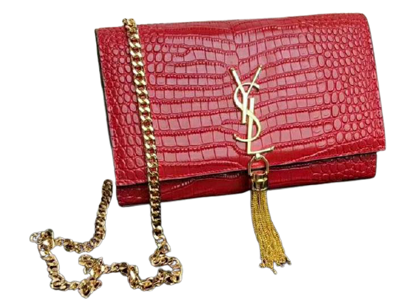 SAINT LAURENT KATE MEDIUM WITH TASSEL CROCODILE SHINY LEATHER RED