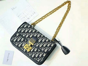 DIOR DIORADDICT FLAP CANVAS GOLD HARDWARE BLACK D100694