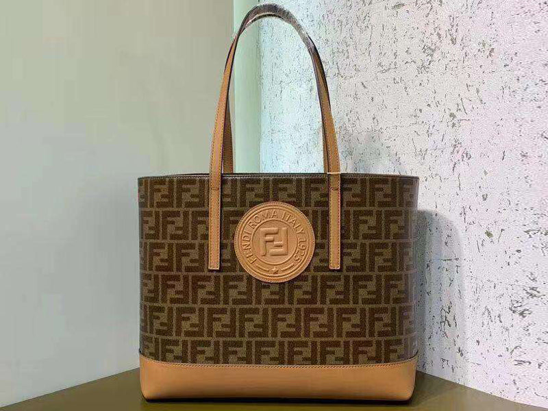 FENDI FABRIC FF SHOPPING TOTE BAG CAMEL F0412