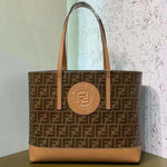 FENDI FABRIC FF SHOPPING TOTE BAG CAMEL F0412