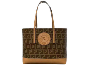 FENDI FABRIC FF SHOPPING TOTE BAG CAMEL F0412