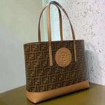 FENDI FABRIC FF SHOPPING TOTE BAG CAMEL F0412