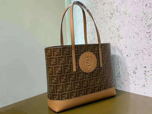 FENDI FABRIC FF SHOPPING TOTE BAG CAMEL F0412