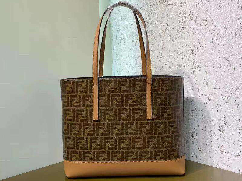 FENDI FABRIC FF SHOPPING TOTE BAG CAMEL F0412