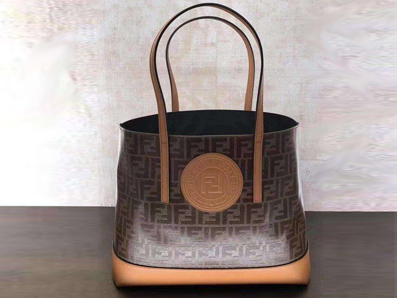 FENDI FABRIC FF SHOPPING TOTE BAG CAMEL F0412