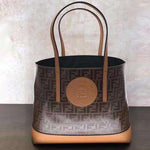 FENDI FABRIC FF SHOPPING TOTE BAG CAMEL F0412