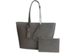 SAINT LAURENT LARGE LEATHER YSL SHOPPER TOTE GREY