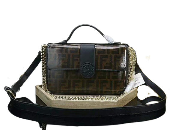 FENDI DOUBLE SIDED FF CANVAS LEATHER SHOULDER BAG FFDS009