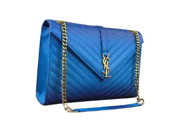 SAINT LAURENT YSL MONOGRAM SATCHEL IN BLUE MATELASSE LEATHER