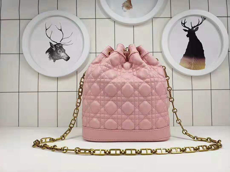 DIOR MISS DIOR LAMBSKIN BUCKET BAG PINK