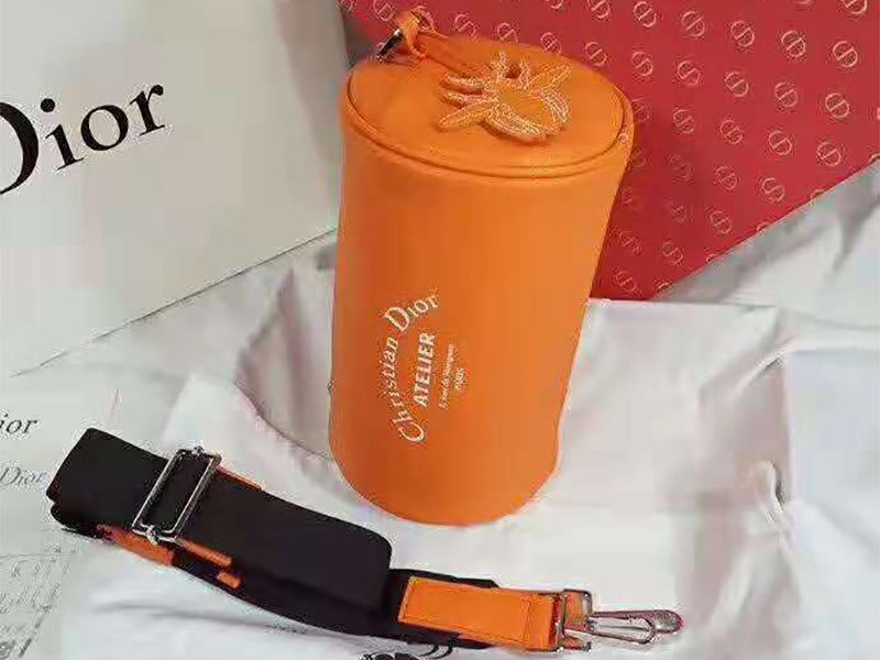 DIOR ROLLER POUCH IN DENIM GRAINED CALFSKIN ORANGE