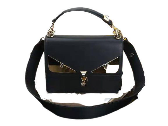 FENDI KAN I BLACK LEATHER BAG BLACK F5533