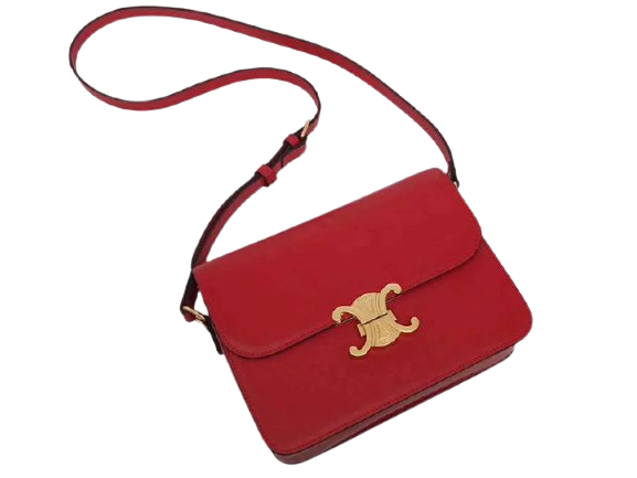 CELINE MEDIUM TRIOMPHE BAG IN SHINY CALFSKIN RED