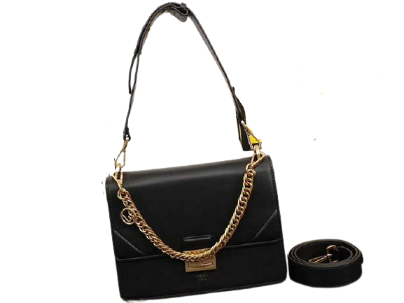 FENDI KAN I CALFSKIN LEATHER BAG BLACK