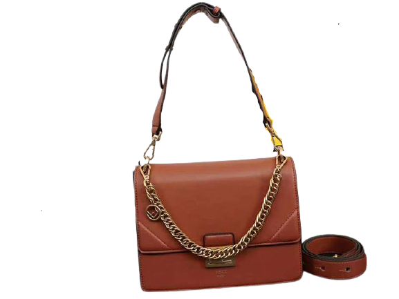 FENDI KAN I CALFSKIN LEATHER BAG BROWN