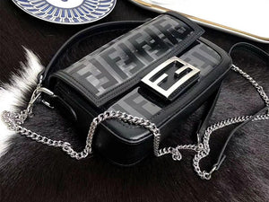 FENDI SMALL BAGUETTE BAG IN PU BLACK