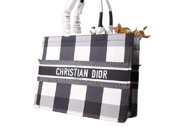 DIOR BLACK WHITE PLAID TOTE BAG