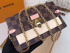 LOUIS VUITTON DAMIER CANVAS EBENE VAVIN CHAIN WALLET CREME N60237