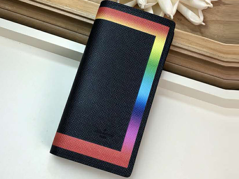 LOUIS VUITTON TAIGA LEATHER BRAZZA WALLET COLORFUL TRIM BLACK M32572