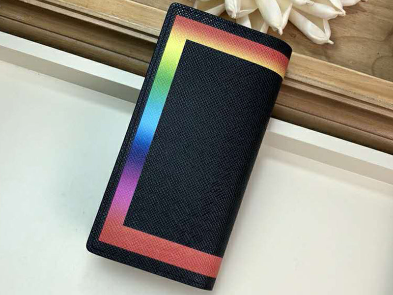 LOUIS VUITTON TAIGA LEATHER BRAZZA WALLET COLORFUL TRIM BLACK M32572