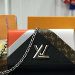 LOUIS VUITTON EPI LEATHER TWIST CHAIN WALLET BLACK TAN M60998