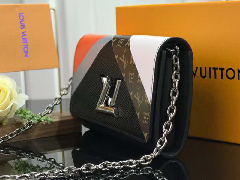 LOUIS VUITTON EPI LEATHER TWIST CHAIN WALLET BLACK TAN M60998