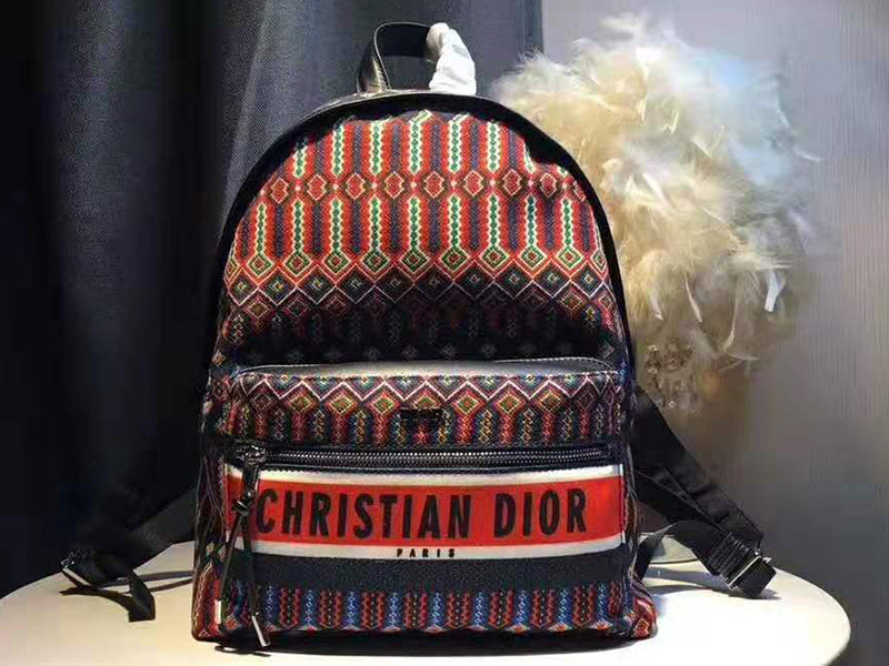 DIOR OBLIQUE WITH CHRISTIAN LOGO BACKPACK AZTEC PATTERN ORANGE