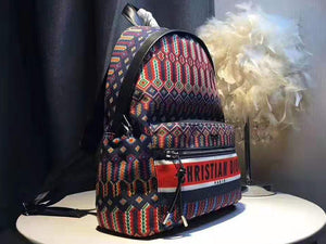 DIOR OBLIQUE WITH CHRISTIAN LOGO BACKPACK AZTEC PATTERN ORANGE