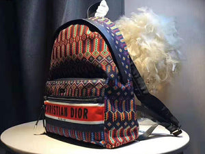 DIOR OBLIQUE WITH CHRISTIAN LOGO BACKPACK AZTEC PATTERN ORANGE