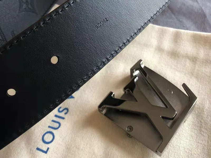 LOUIS VUITTON MONOGRAM SHADOW LV SHAPE MATE SILVER 40MM BELT BLACK