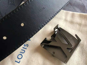 LOUIS VUITTON MONOGRAM SHADOW LV SHAPE MATE SILVER 40MM BELT BLACK