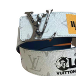 LOUIS VUITTON LV INITIALES BELT MONOGRAM LOGO STORY 40MM WHITE SILVER