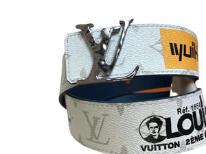 LOUIS VUITTON LV INITIALES BELT MONOGRAM LOGO STORY 40MM WHITE SILVER