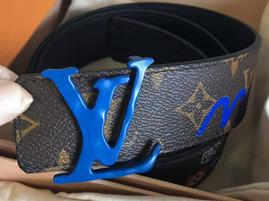 LOUIS VUITTON MONOGRAM CANVAS LV INITIALES 40MM BELT BLUE