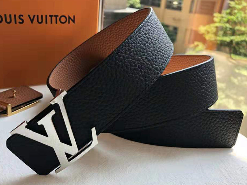 LOUIS VUITTON TAURILLON LEATHER LV INITIALES 40MM REVERSIBLE BELT BLACK AND SILVER