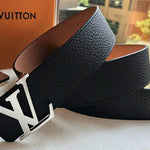 LOUIS VUITTON TAURILLON LEATHER LV INITIALES 40MM REVERSIBLE BELT BLACK AND SILVER