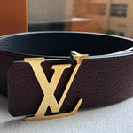 LOUIS VUITTON TAURILLON LEATHER LV INITIALES 40MM REVERSIBLE BELT BURGUNDY AND GOLD