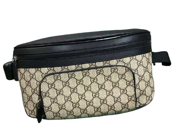 GUCCI GG SUPREME BELT TAN GG SUPREME COATED CANVAS WAIST BAG BLACK 406372