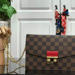 LOUIS VUITTON DAMIER EBENE CANVAS CROISETTE CHAIN WALLET SCARLET RED