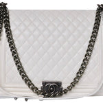 BOY CHANEL FLAP BAG LARGE WHITE