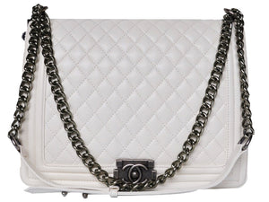 BOY CHANEL FLAP BAG LARGE WHITE