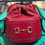 GUCCI 1955 HORSEBIT LEATHER BUCKET BAG RED 602118