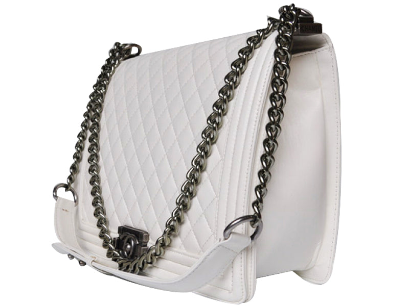 BOY CHANEL FLAP BAG LARGE WHITE