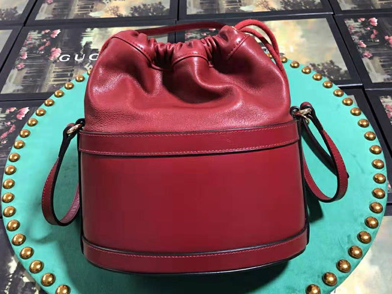 GUCCI 1955 HORSEBIT LEATHER BUCKET BAG RED 602118