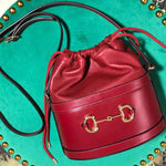 GUCCI 1955 HORSEBIT LEATHER BUCKET BAG RED 602118