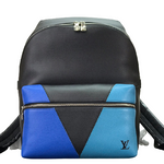 LOUIS VUITTON TAIGA LEATHER DISCOVERY BACKPACK BLACK AND BLUE M30735