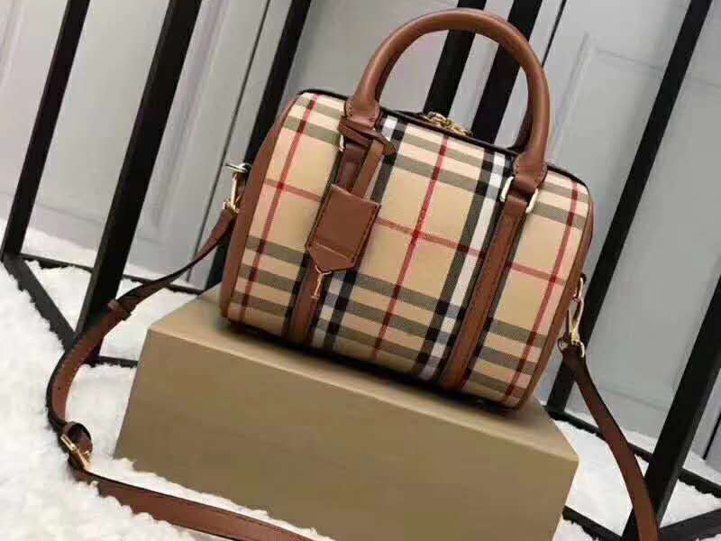 BURBERRY BOSTON BAG IN VINTAGE CHECK AND LEATHER BROWN